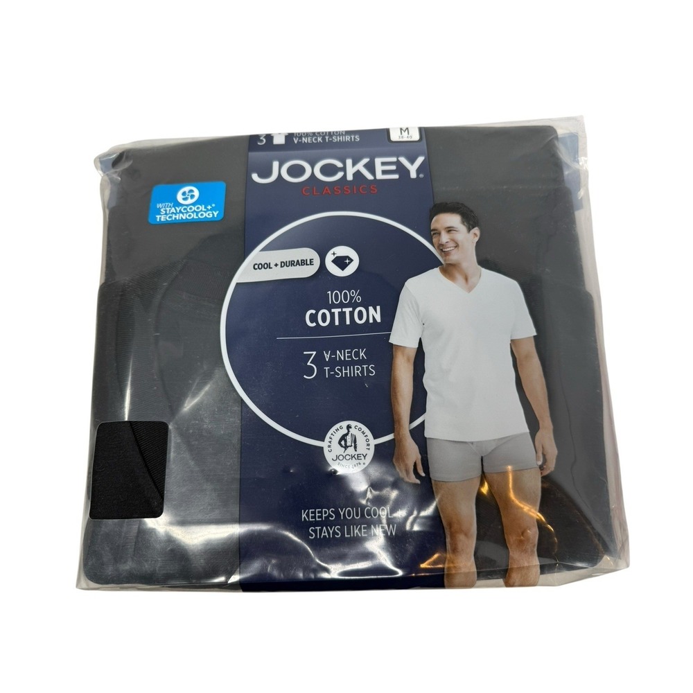 Jockey Men's T-Shirtsβ Cotton V-Neck T-Shirt - 3 Pack, Black, Medium